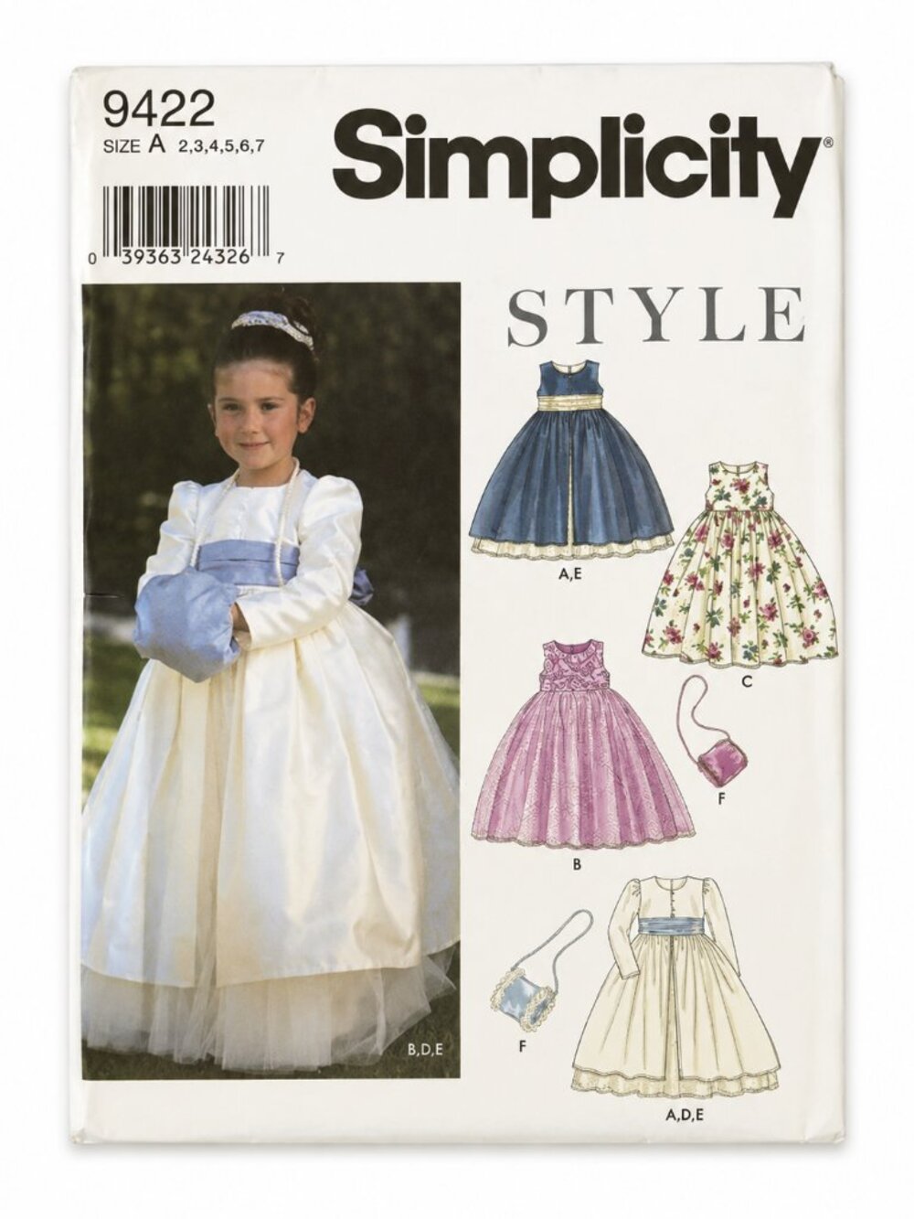 Simplicity 9422 Girls Long Formal Dress‎ Flower Girl 2 3 4 5 6 7 Coat Sash Muff